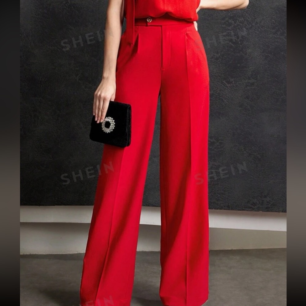 MOTF Red Wide-Leg High-Waist Pantsuit Pants